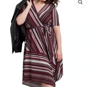 Lane Bryant Faux Wrap Asymmetrical Stretch Dress 26/28 Red Pink Casual Party NWT